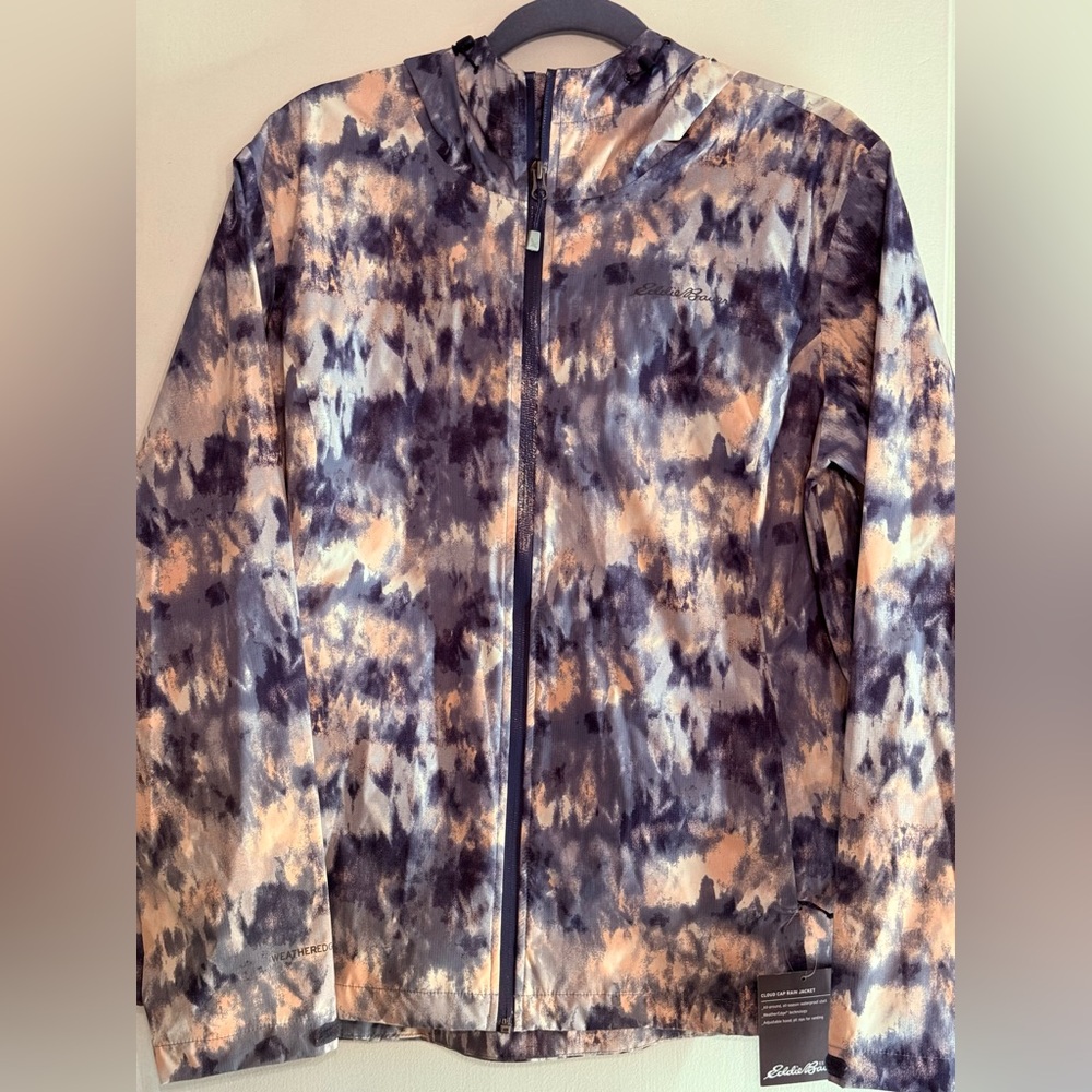 Eddie Bauer Size XL Women Tie Dye 100% Nylon Full Zip Pocket Hood Rain Jacket